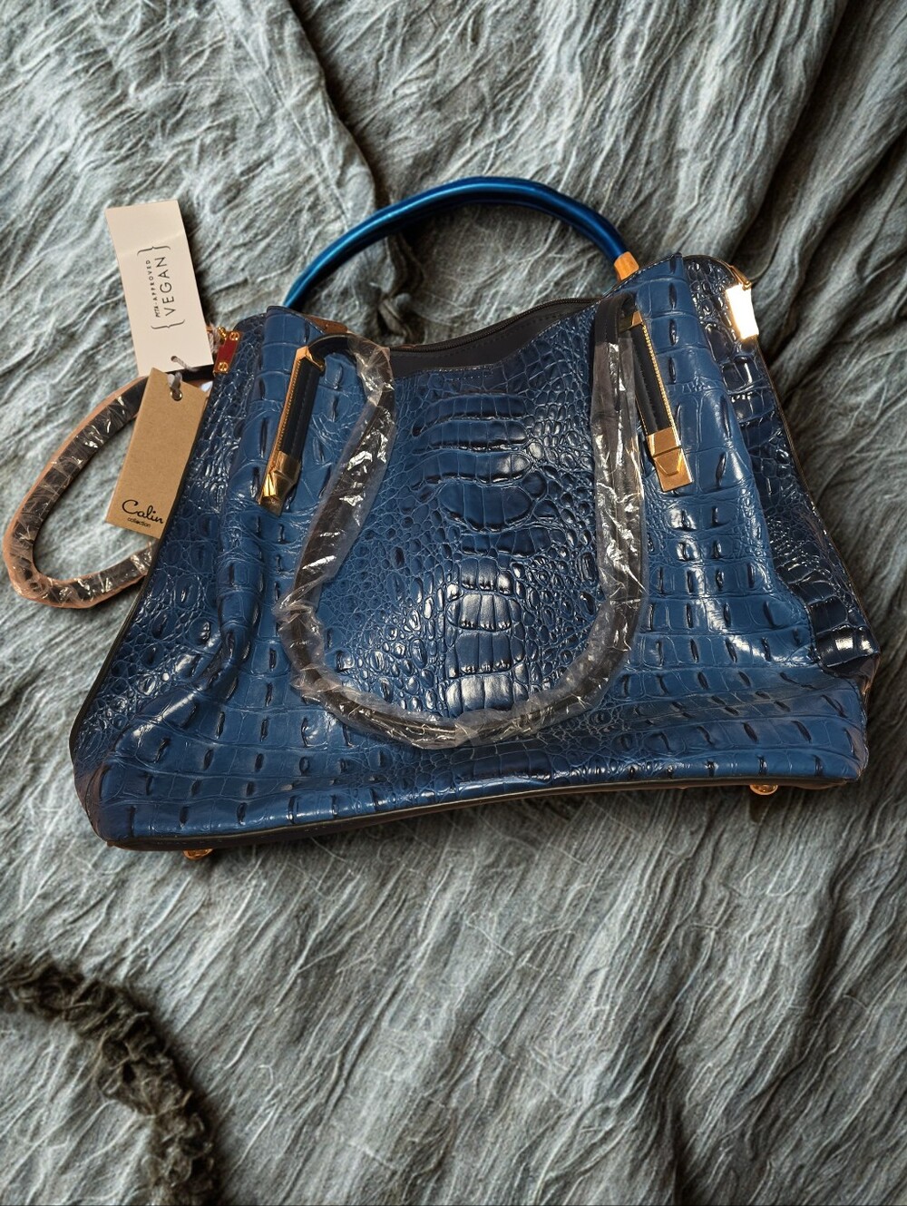 Calin Collection Vegan Croc Embossed Satchel – Brand New With Tags